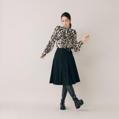 ボックスプリーツ合成皮革ベルト付きスカート（83046505