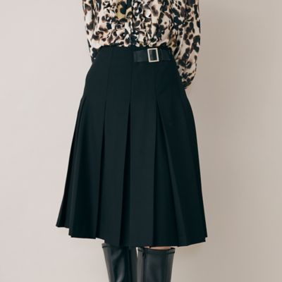 ボックスプリーツ合成皮革ベルト付きスカート（83046505