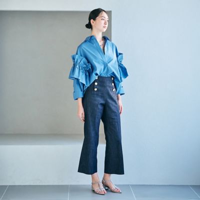 選ぶなら 人気のため追加】パールスタッズカーブデニム パンツ