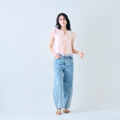 美品　ローズティアラ　リボンお花　モチーフ　Gジャン　ストレッチ　デニム　46 美品 ローズティアラ リボンお花 モチーフ Gジャン ストレッチ