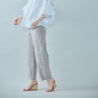 Rose Tiara (Women/大きいサイズ)/ローズティアラ(大きいサイズ) パール付きカーブデニム／ｇｒａｙ（８３０５４５１０）
