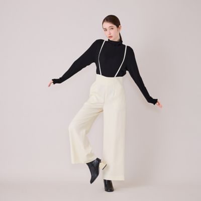 モデル美香着用】ワイドシルエットサロペットパンツ／WHITE