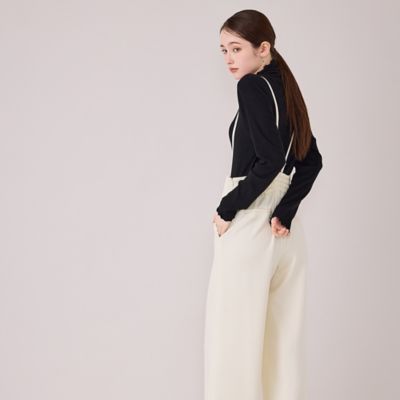 モデル美香着用】ワイドシルエットサロペットパンツ／WHITE