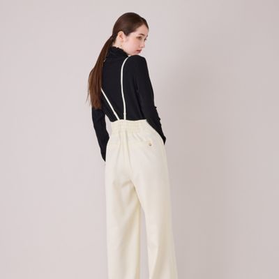 モデル美香着用】ワイドシルエットサロペットパンツ／WHITE