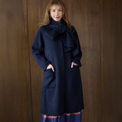 モデル美香着用】リバー仕立てマフラー付きロングコート
