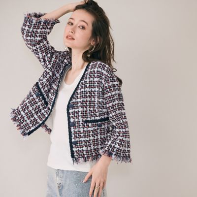 ＜Rose Tiara (Women/大きいサイズ)＞ファンシーツィードジャケット（８３１０１６０１）