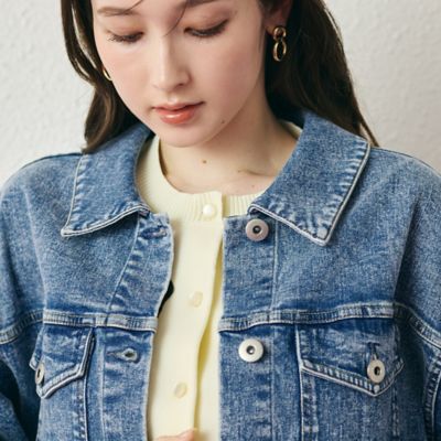 RoseTiara デニム ノーカラージャケット サイズ46　花柄モチーフ　美品 Rose Tiara - フラワーモチーフノーカラーデニムジャケットRose