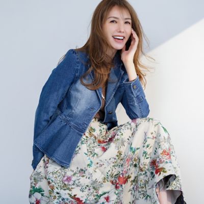 モデル美香着用】デニムペプラムテーラードジャケット