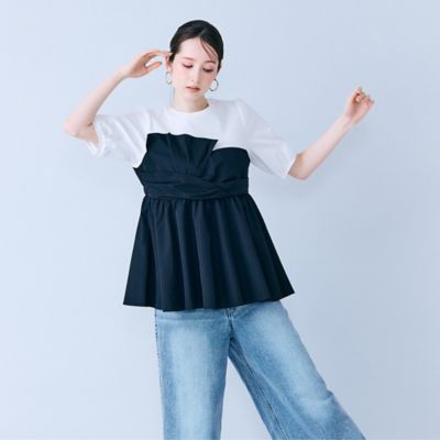 ＜Rose Tiara (Women/大きいサイズ)＞タックリボン異素材カットソー（８３１２３６０４）