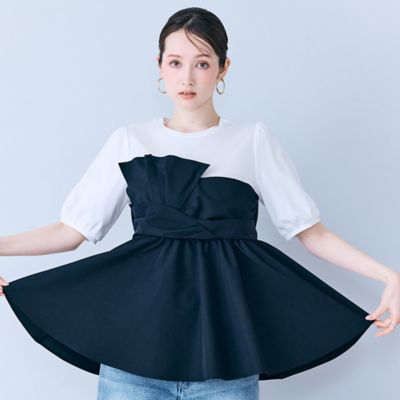 Rose Tiara(ローズティアラ) 半袖カットソー サイズ42 L レディース美品  - 白×黒 クルーネック/異素材切替/フェイクパール/ボーダー Rose Tiara - Rose Tiara(ローズティアラ) ワンピース サイズ42 L