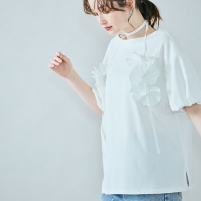 ＜Rose Tiara (Women/大きいサイズ)＞フラワーモチーフヒモ付きカットソー（８３１２４５０４）