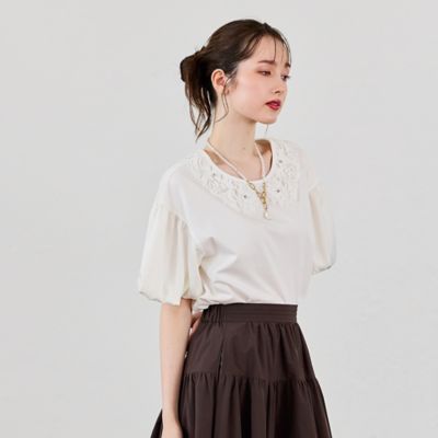 Rose Tiara半袖 トップス レース装飾 ホワイト 46サイズ レース白襟カットソー（83124605） | Rose Tiara (Women