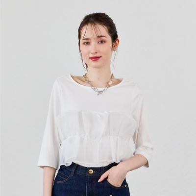 Rose Tiara✨ドット切替バックリボンプルオーバー　46 大きいサイズ オーガンジードッキングカットソー（83124607） | Rose Tiara