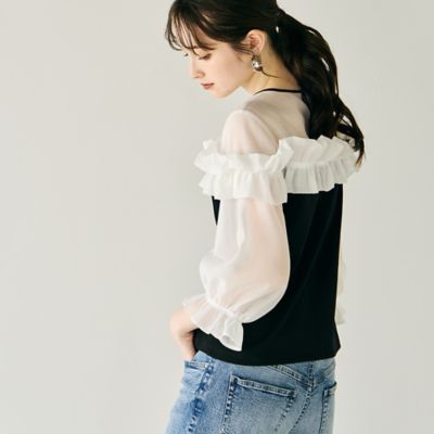 ソロモンサクラさま　ローズティアラ　ペプラム切替カットソー　46 新品 チュール切替ペプラムカットソー（51022506） | Rose