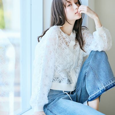 ＜Rose Tiara (Women/大きいサイズ)＞フラワー立体刺繍ブラウスカーディガン（８３１３１６０２）