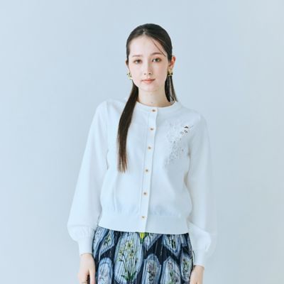 ＜Rose Tiara (Women/大きいサイズ)＞フラワーレースはめ込みニットカーディガン（８３１３１６０３）