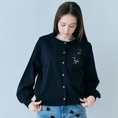 フラワーレースはめ込みニットカーディガン（83131603