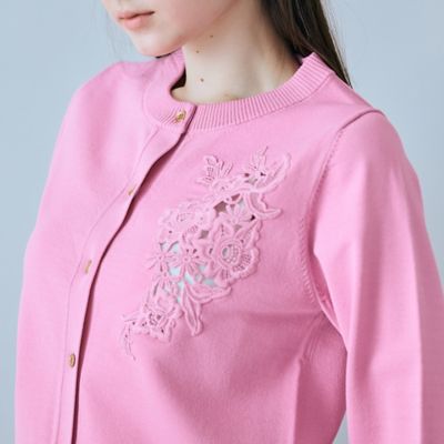 フラワーレースはめ込みニットカーディガン（83131603