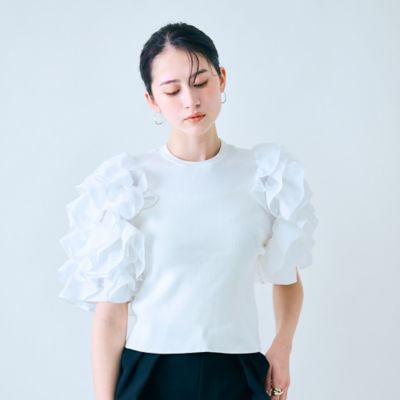 【大人百花掲載】タックフリル袖ニットプルオーバー（８３１３２５０４）