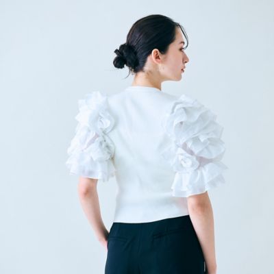 【大人百花掲載】タックフリル袖ニットプルオーバー（８３１３２５０４）