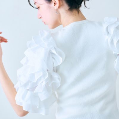 【大人百花掲載】タックフリル袖ニットプルオーバー（８３１３２５０４）