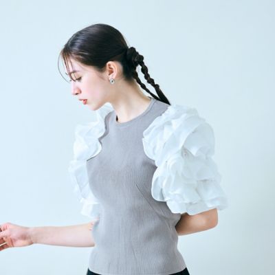 【大人百花掲載】タックフリル袖ニットプルオーバー（８３１３２５０４）