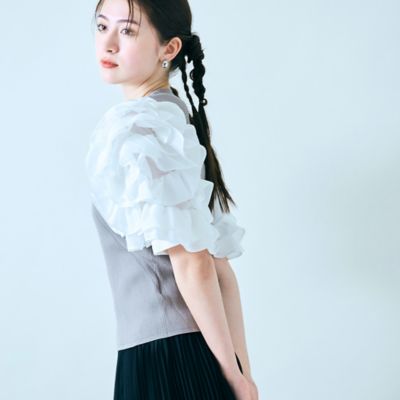 【大人百花掲載】タックフリル袖ニットプルオーバー（８３１３２５０４）