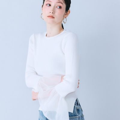 ＜Rose Tiara (Women/大きいサイズ)＞袖口シアーラッフルリブニット（８３１３２６０６）