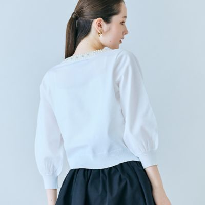 襟ぐりパールビジュー付きカーディガン（83132607） | Rose