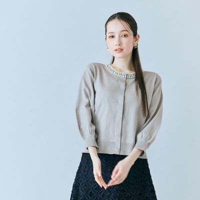 襟ぐりパールビジュー付きカーディガン（83132607） | Rose