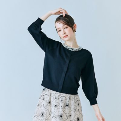 ローズティアラ42  新品　パールカーディガン 襟ぐりパールビジュー付きカーディガン（83132607） | Rose