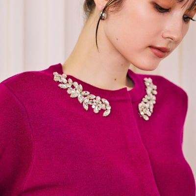 襟ぐりビジュー付きニットカーディガン（83135605） | Rose