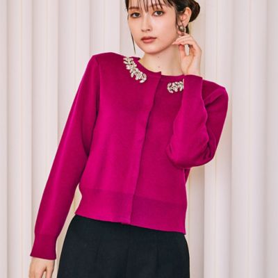 襟ぐりビジュー付きニットカーディガン（83135605） | Rose