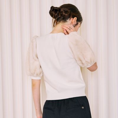 未使用級✨クルチアーニ　シルクリブ クルーネック ハーフスリーブニット近年モデル モデル美香着用】ファーハーフスリーブニットプルオーバー