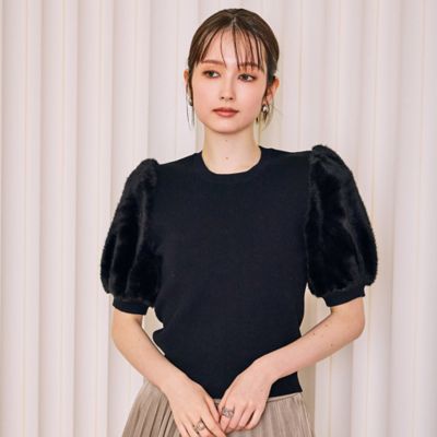 モデル美香着用】ファーハーフスリーブニットプルオーバー