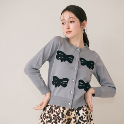 Rose Tiara (Women/大きいサイズ)/ローズティアラ(大きいサイズ) フラットリボンモチーフ付きカーディガン(83136504) グレー トップス【三越伊勢丹/公式】