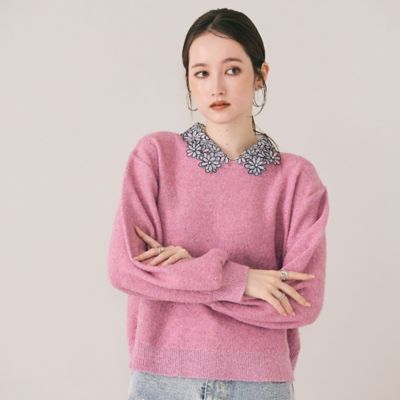 フラワーモチーフ襟付きニット（83136508） | Rose Tiara