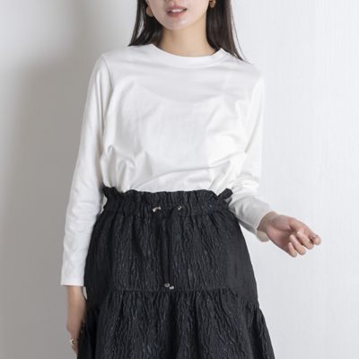 ＜EUCLAID (Women)＞【ｈｅｒ　ＥＵＣＬＡＩＤ】ロゴ刺繍フレアロンＴ（８８１２２４１３）