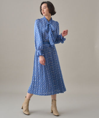 【SALE】キープリントプリーツ スカート 61ブルー ロングスカート