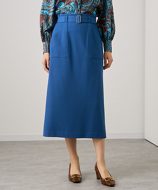 【SALE】ウールカルゼアウトポケットスカート 61ブルー ロングスカート