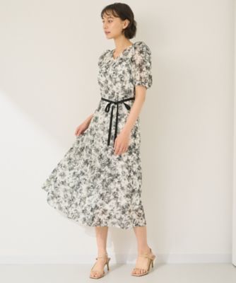 モノトーンフラワー袖フリルワンピース（１０２２２７１４１１０） の