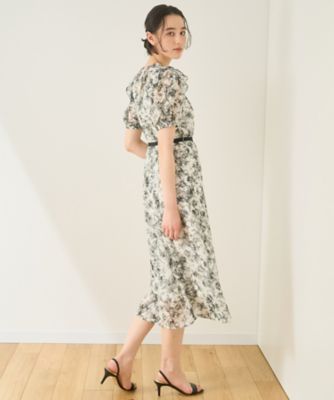 モノトーンフラワー袖フリルワンピース（１０２２２７１４１１０） の