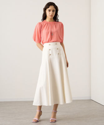 【SALE】シルクデニムフレア スカート 01ホワイト ひざ丈スカート