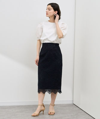 【SALE】アネモネレースタイトスカート 65ネイビー ひざ丈スカート