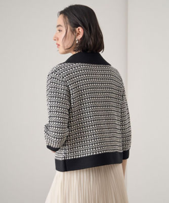 タック配色ジャガードニットジャケット（１０２３１８１６６３０） の