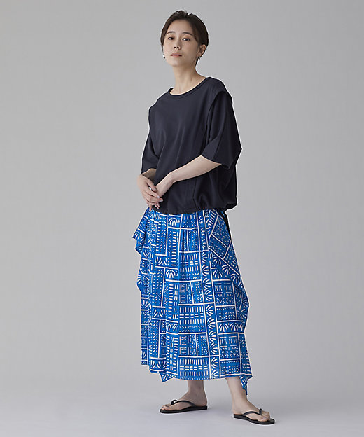 【SALE】オブ ロータス パッチワークブロックプリントスカート 61ブルー ロングスカート