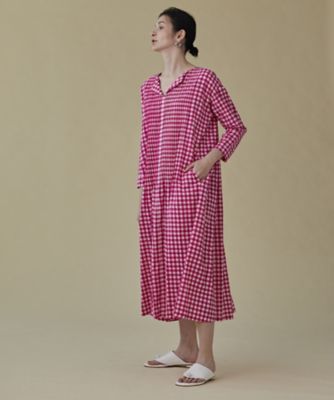 ギンガムプリントギャザーワンピース（30221014340