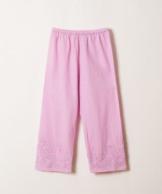 HOUSE OF LOUTUS／黒 刺繍入り裾デザイン パンツ S アートフラワー