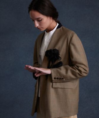極美品✨23AW ハウスオブロータス　ノーカラージャケット　グレンチェック　毛 極美品✨23AW ハウスオブロータス ノーカラージャケット グレン