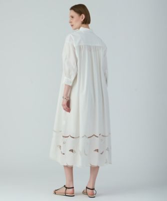 アンティークフランス ホームスパンリネン スカラップ＆小花＆ＭＢ刺繍 ワンピース 1900's フランスアンティーク ホームスパン リネン スモック